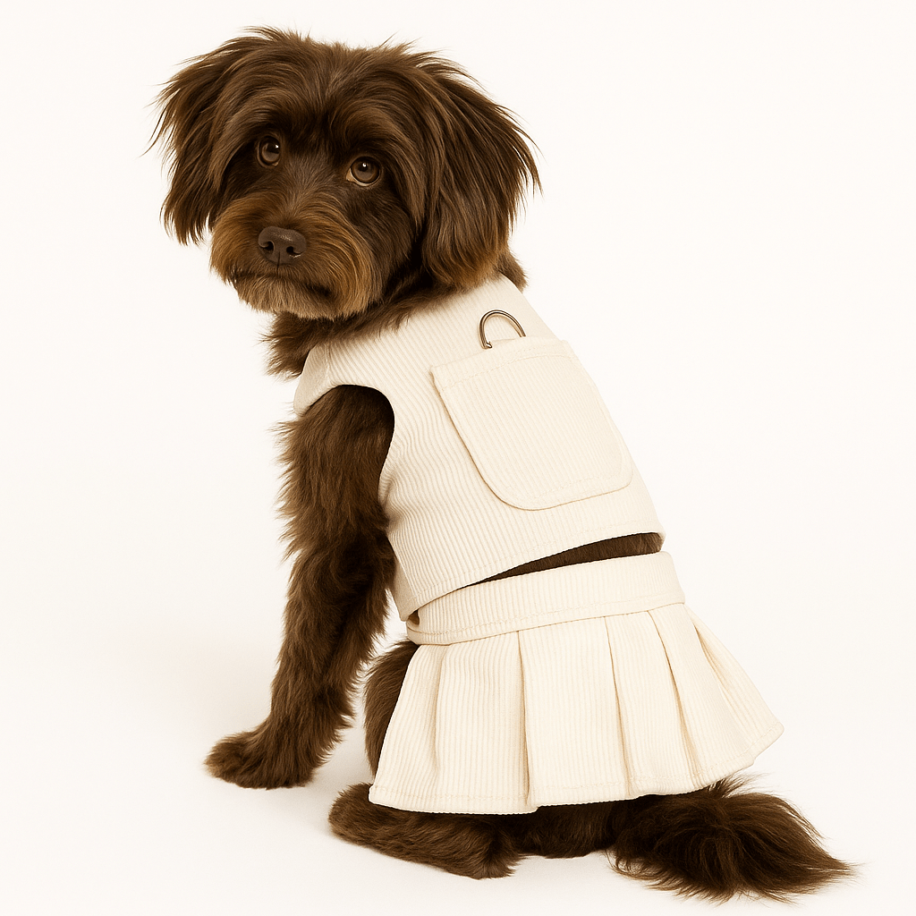 Corduroy Chic Marshmallow Bundle — Harness + Skirt Set
