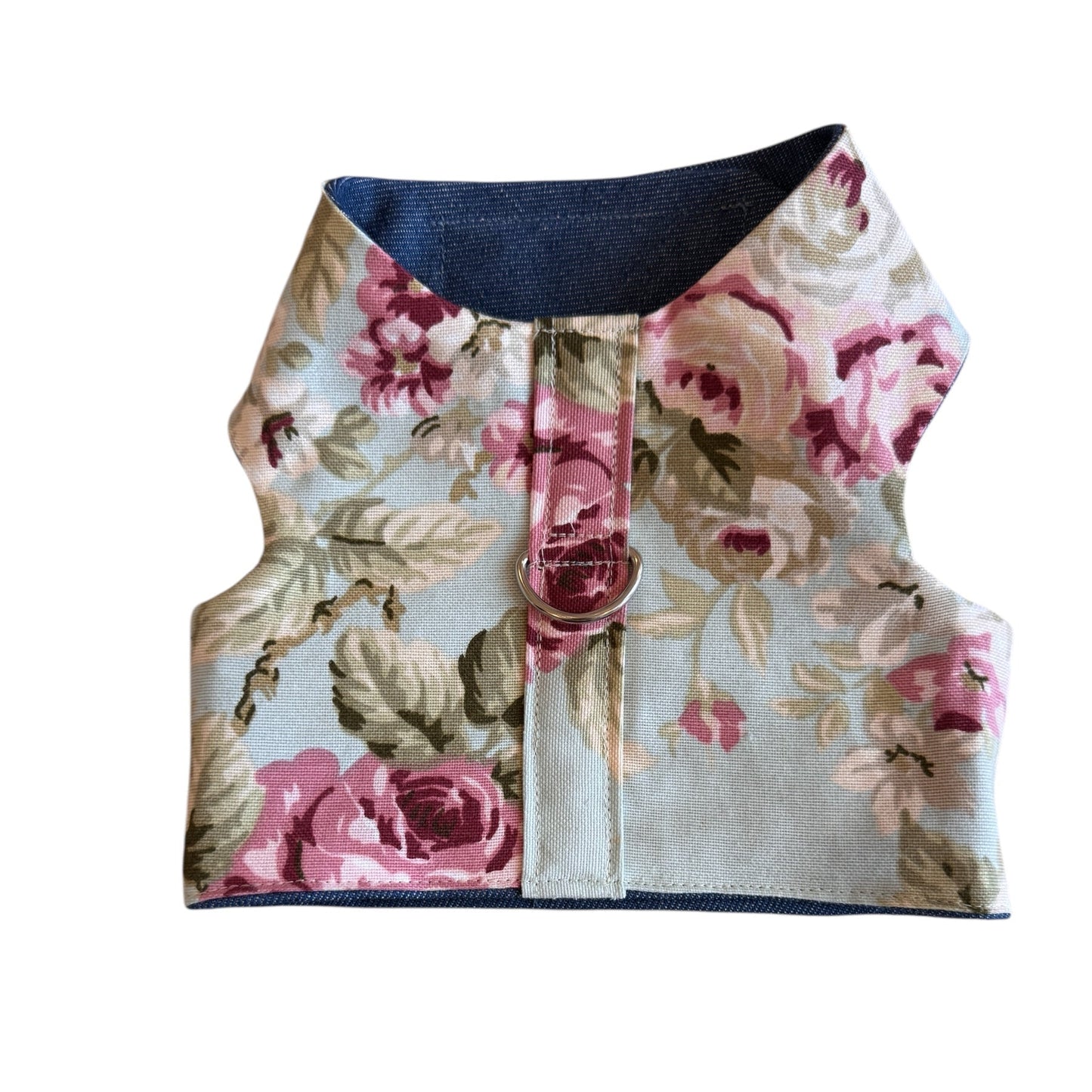 Floral patterned dog harness on a white background