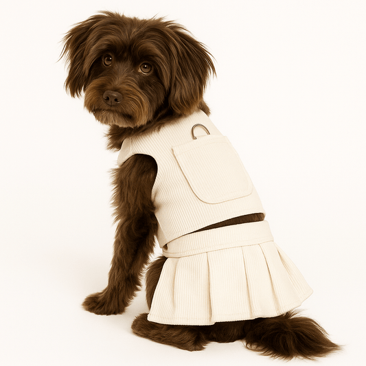 Corduroy Chic Marshmallow Bundle — Harness + Skirt Set