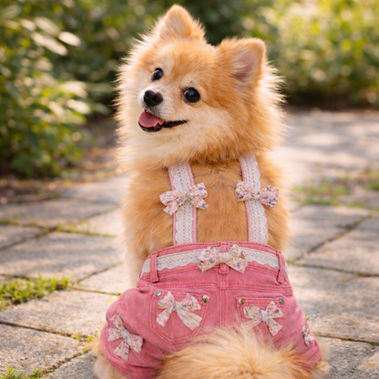 Pink Overalls with Floral Pink Bows