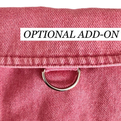 Pink denim fabric with a silver ring and 'OPTIONAL ADD-ON' text overlay