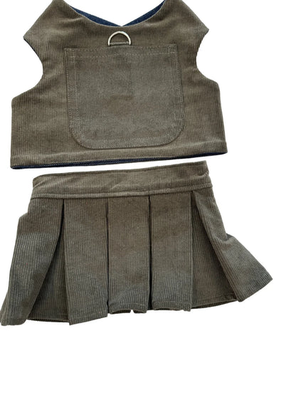 Corduroy Chic Emerald Green Bundle — Harness + Skirt Set
