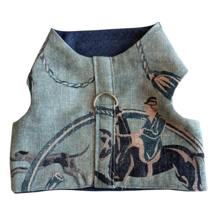 Dog vest with horse design featuring a rider on a white background